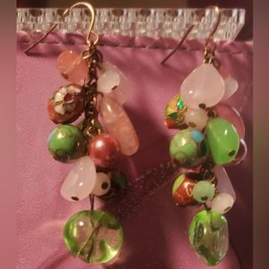 Pink Green Flower Earrings